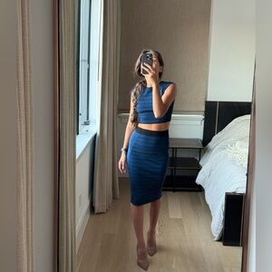 Ted Baker blue hued cropped top and midi skirt